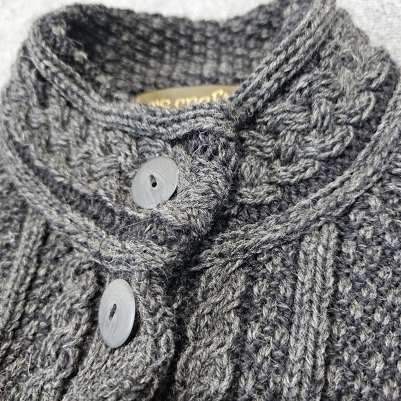 Inis Crafts Womens Celtic Highland Cardigan Sweater L Merino Wool Cable Ireland - Picture 5 of 16